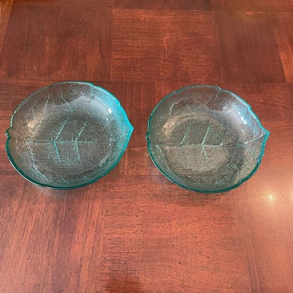 5.5" Arcoroc Teal Aspen Leaf Small Side Dessert Plate Dish Berry Bowls - Picture 4 of 9